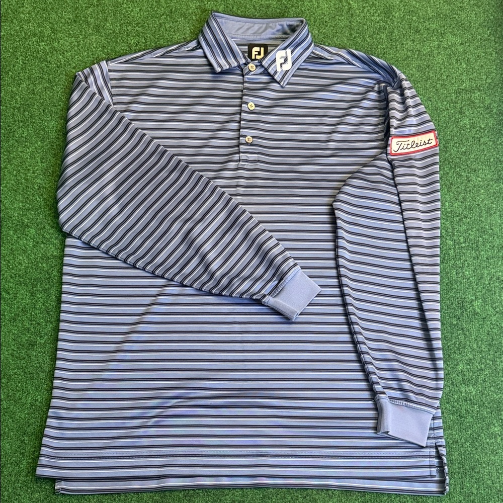 *TOUR ISSUE* FootJoy long sleeved polo (Light Blue ,Navy, & White / Size Large)